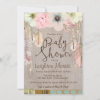 Boho Baby Shower Einladung, Tribal Feather Rustika