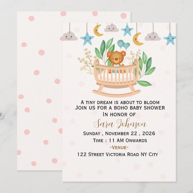 Boho-Baby-Shower-Einladungsvorlage Einladung (Vorne/Hinten)