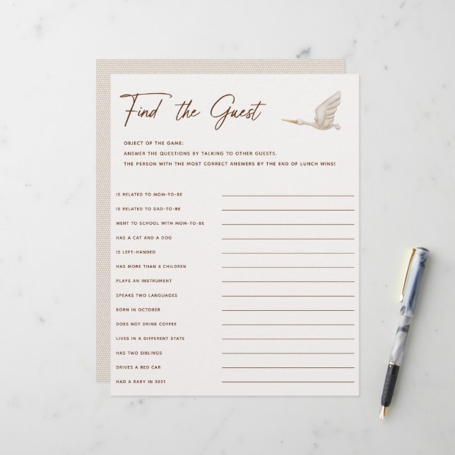 Boho Baby Shower findet das Game (Vorderseite/Rückseite Beispiel)