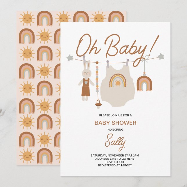 Boho Baby Shower Gender Neutral Einladung (Vorne/Hinten)