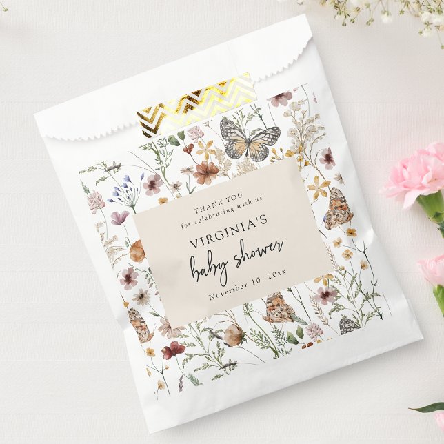 Boho Baby Shower Geschenktütchen (Boho Wildflowers Butterflies Baby Shower Favor Bag by Painted Paperie
)