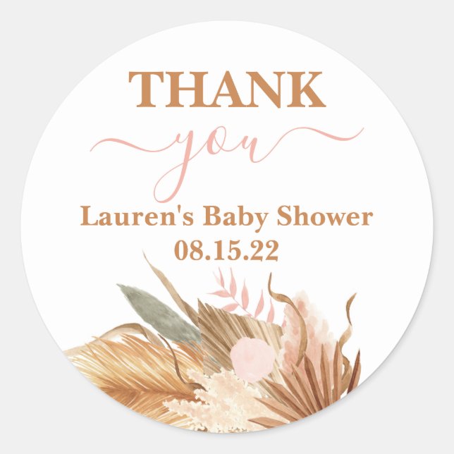 Boho Baby Shower Girl Classic Round Sticker (Vorderseite)
