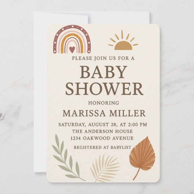Boho Baby Shower Invitation Einladung (Vorderseite)