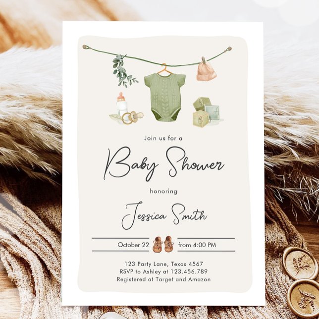 Boho Baby Shower Junge neutrale Kleidung rustikal Einladung (Von Creator hochgeladen)