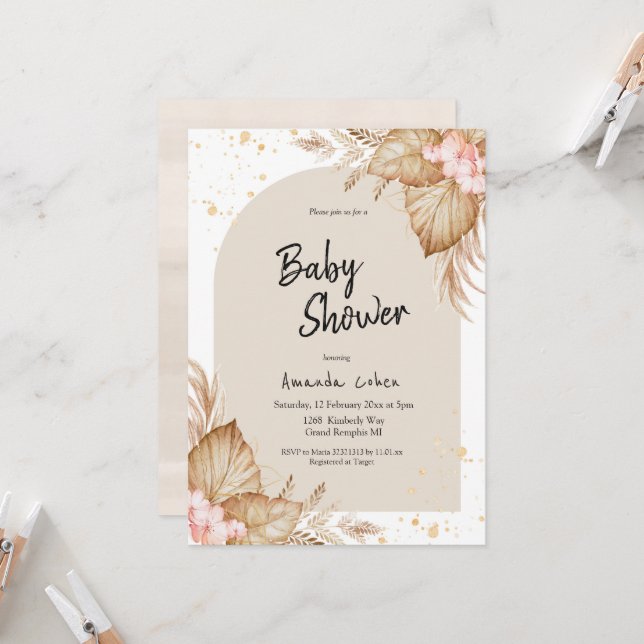 Boho Baby Shower Modern Arch Einladung (Vorderseite/Rückseite Beispiel)
