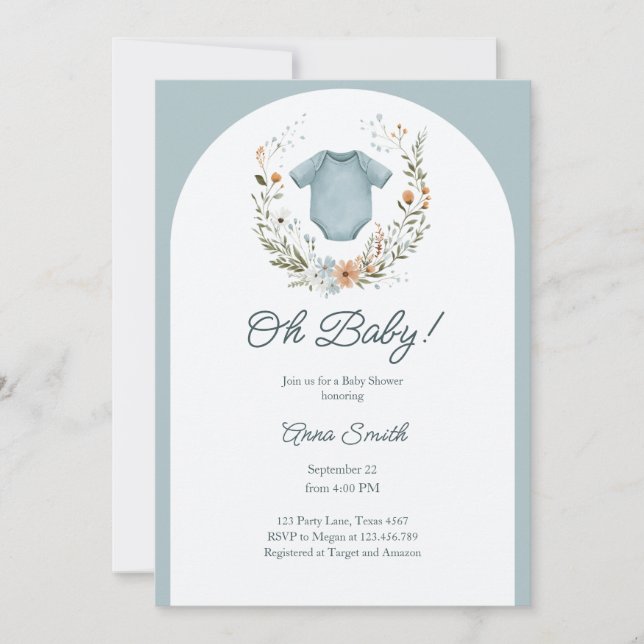 Boho Baby Shower Oh Baby Boy Garland Rustikal Einladung (Vorderseite)