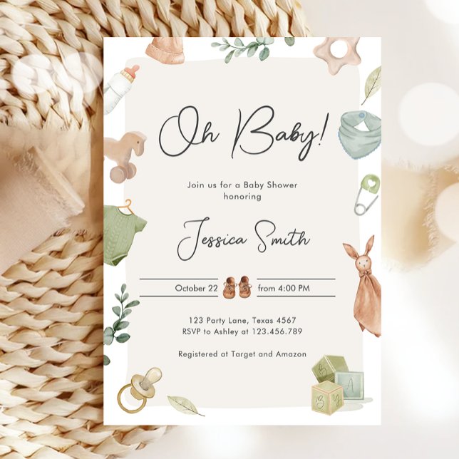 Boho Baby Shower Oh Baby Boy Kleidung Rustikal Einladung (Von Creator hochgeladen)
