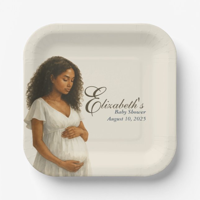 Boho Baby Shower Plates for Black Mom Pappteller (Vorderseite)