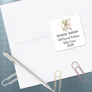 Boho-Baby-Shower Sepia-Florales Rücksendeadresse Quadratischer Aufkleber
