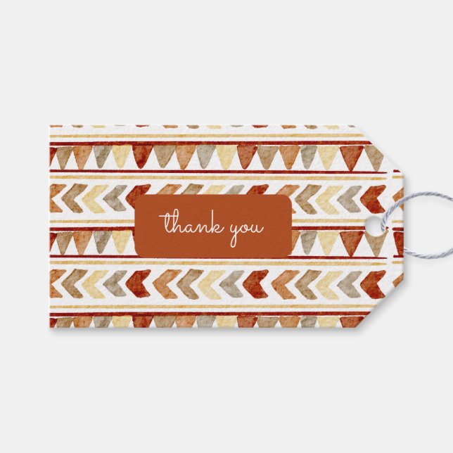 Boho Baby Shower Tribal Navajo Brown Vielen Dank Geschenkanhänger (Vorderseite (Horizontal))