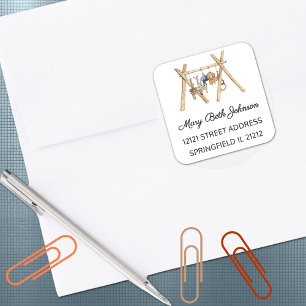 Boho Baby Shower Watercolor 1.5-in-Adressaufkleber Quadratischer Aufkleber