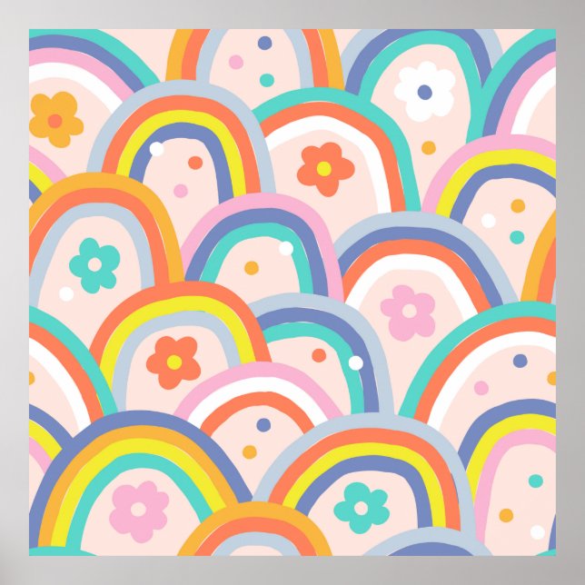 Boho Baby Summer whimsical Regenbogen nahtlos Patt Poster (Vorne)