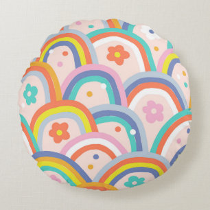 Boho Baby Summer whimsical Regenbogen nahtlos Patt Rundes Kissen