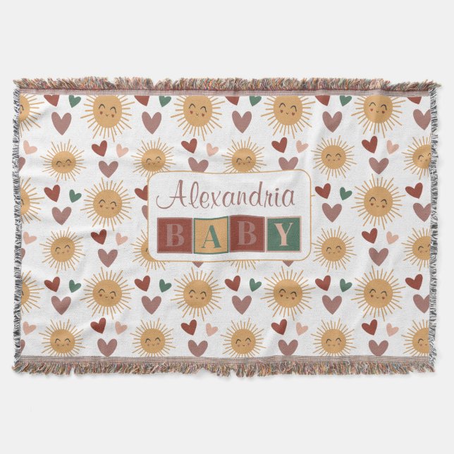 Boho Baby Sun & Hearts Personalisierte Throw Blank Decke (Vorderseite)