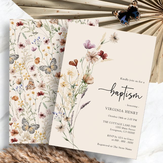 Boho Baby-Taufe Einladung (Boho Wildflower Baby Baptism Invitation by Painted Paperie
)