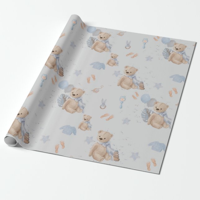 Boho Baby Teddy Bär Wrapping Paper Geschenkpapier (Ungerollt)