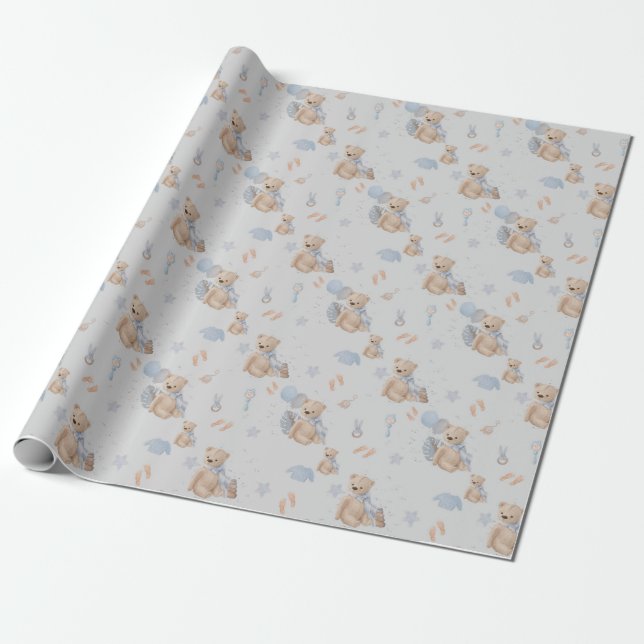 Boho Baby Teddy Bär Wrapping Paper Geschenkpapier (Ungerollt)