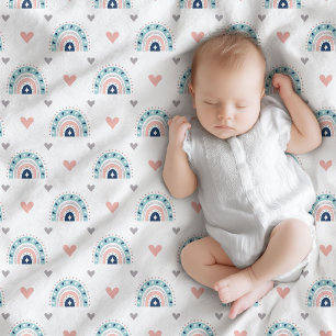 Boho Baby Throw Pastel Pink Navy Rainbow Style Fleecedecke