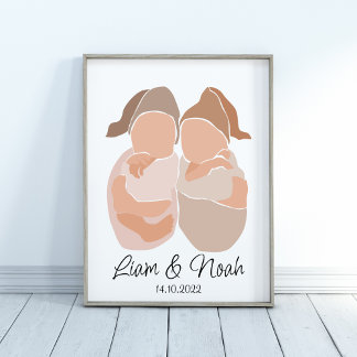 Boho Baby Twin Boys Name Kinderzimmer Poster