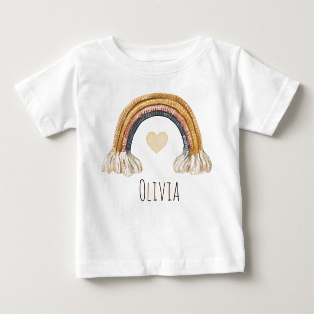 Boho Baby Watercolor Rainbow Beige Baby T - Shirt (Vorderseite)
