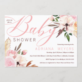 Boho Babydusche, Aquarellblume Einladung
