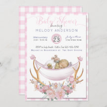 BOHO Babydusche Rosa Hängematte Antler Blumenstrau