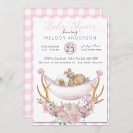 BOHO Babydusche Rosa Hängematte Antler Blumenstrau Einladung