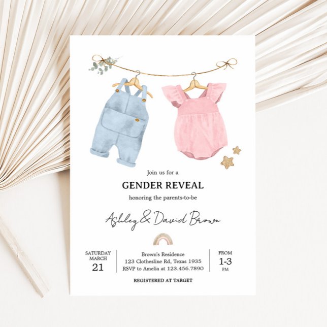 Boho-Babykleidung Geschlechtsenthüllung Einladung (Boho Baby Clothesline Baby Shower Invitation)