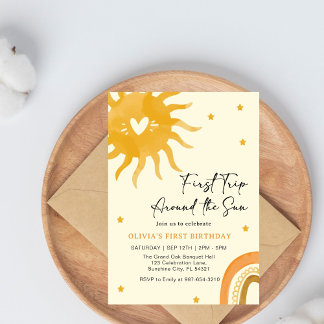 Boho Baby's erstes Jahr rund um die Sonne Einladung