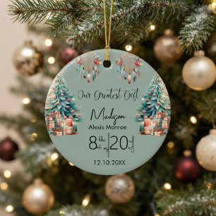 Boho-Babys erstes Weihnachts-Geburtsstatistiken-Or Keramik Ornament