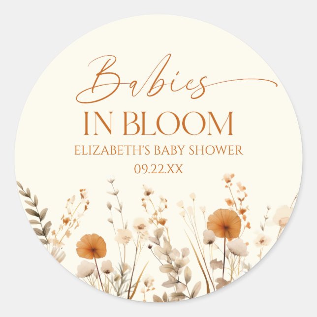 Boho Babys in Bloom Wildblume Twins Kinderdusche Runder Aufkleber (Vorderseite)