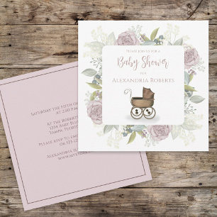 Boho-Babyshower Botanische Blumen Vintage-Kinderwa Einladung