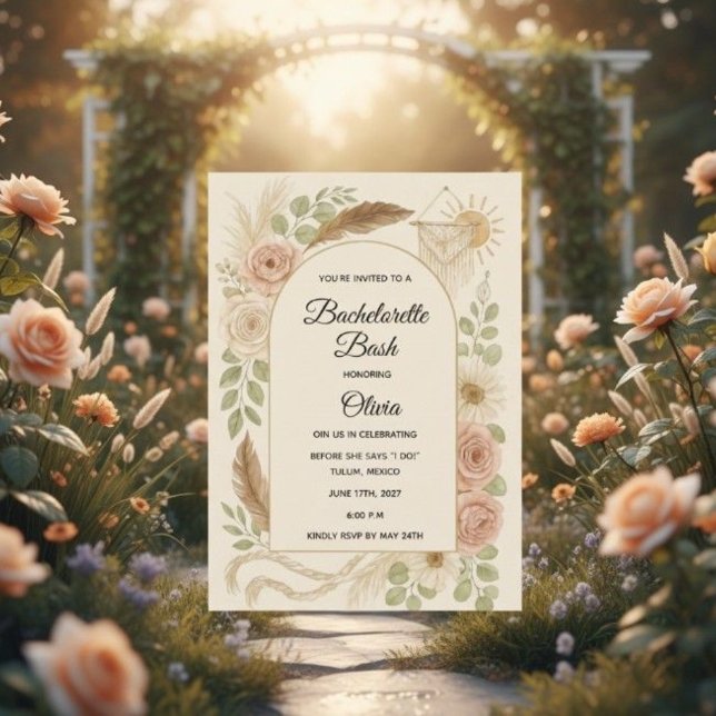 Boho Bachelorette Bash Invitation | Neutral Floral Einladung (Von Creator hochgeladen)