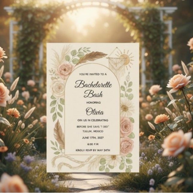 Boho Bachelorette Bash Invitation | Neutral Floral Einladung (Von Creator hochgeladen)