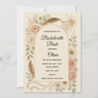 Boho Bachelorette Bash Invitation | Neutral Floral Einladung