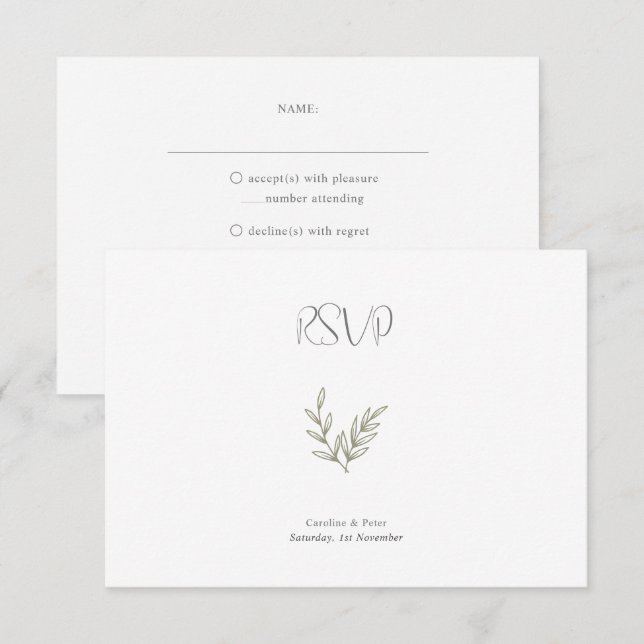 Boho Bamboo Botanischer Leaf Soft Eleganter Garten RSVP Karte (Vorne/Hinten)