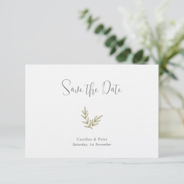 Boho Bamboo Botanischer Leaf Soft Eleganter Garten Save The Date (Stehend Vorderseite)