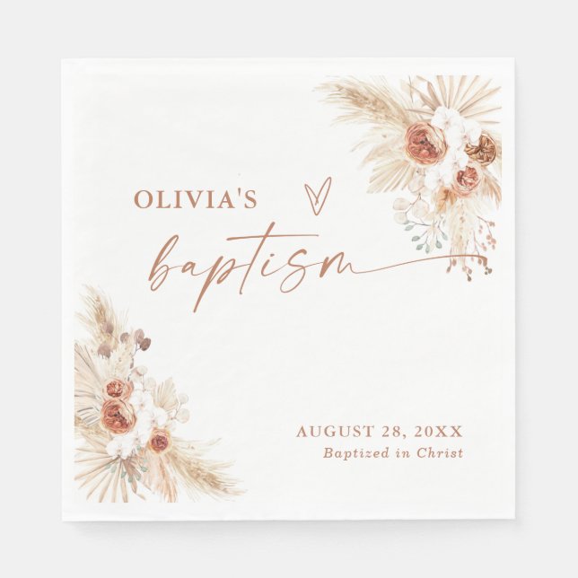 Boho Baptism Napkins | Pampas Grass Christening Serviette (Vorderseite)