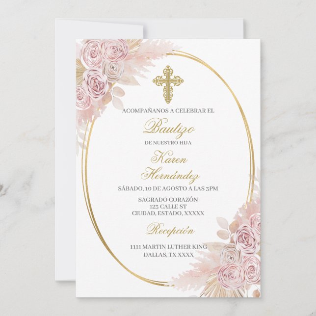 Boho BaptisSpanish Einladung (Vorderseite)