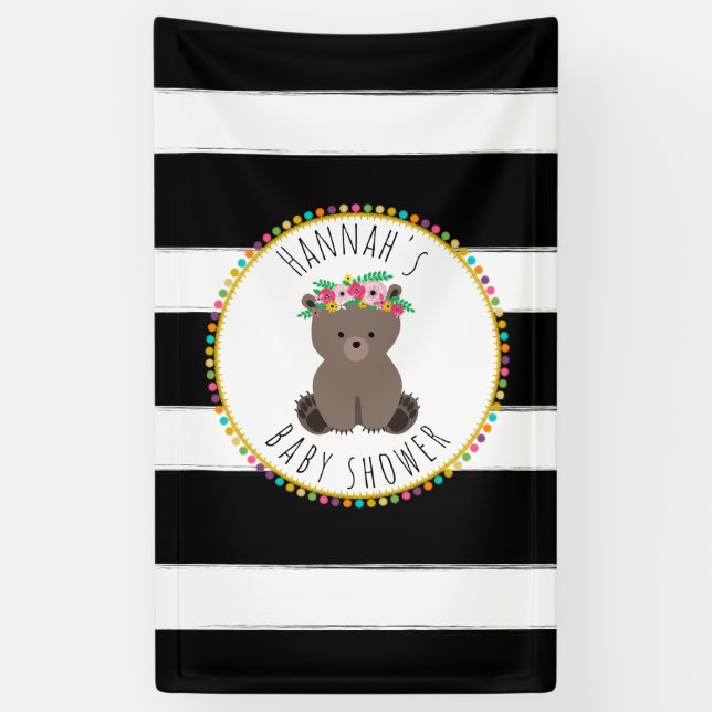 Boho Bär Stripes Babyparty-Fahne Banner (Vertikal)