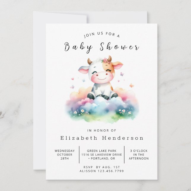 Boho Barn Calf Cow Baby Dusche Einladung (Vorderseite)