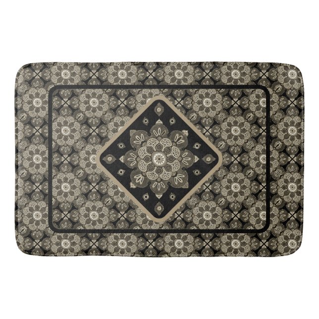 Boho Bathmat Sepia und schwarze Medallions auf sch Badematte (Vorderseite)