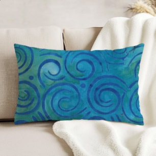 Boho Batik Blau Grüne Spiralmuster Dekokissen