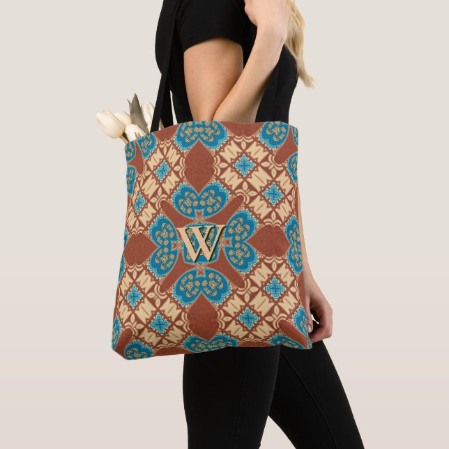 Boho Batik Cool Earth Blue Brown Muster Monogram (Von Nahem)
