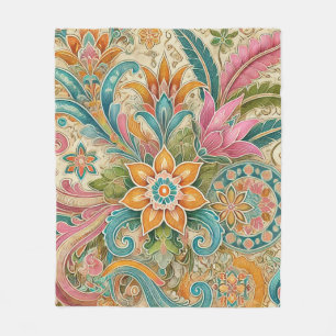 Boho Batik Floral Botanische Wasserfarbe Fleecedecke