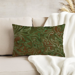 Boho Batik Green und Rust Foliage Muster Dekokissen