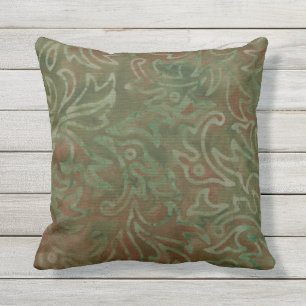 Boho Batik Green und Rust Foliage Muster Kissen