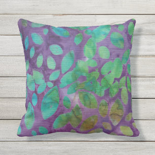 Boho Batik Grün Lila Blattformen Abstract Kissen