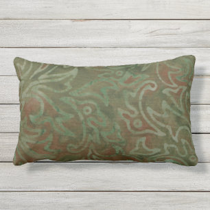Boho Batik Grün-Rost-Blattmuster Kissen Für Draußen