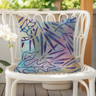 Boho Batik Lila Blätter Pastel Rainbow Kissen